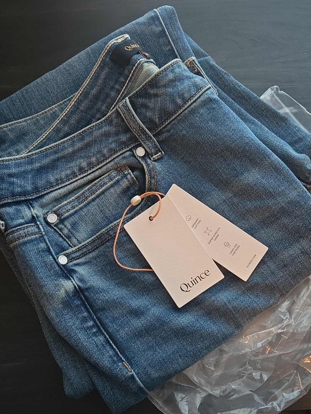 Quince Women's Bella Stretch Straight Jeans Twilight Blue Fray Sz 32